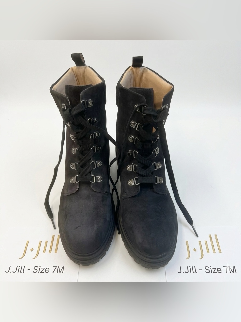 J.Jill Charcoal Suede Leather Hiker Combat Boots Size 7M Lace Up Lug Sole